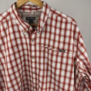 Eddie Bauer Shirt Mens XL Flannel Midweight‎ Plaid Polyester Red